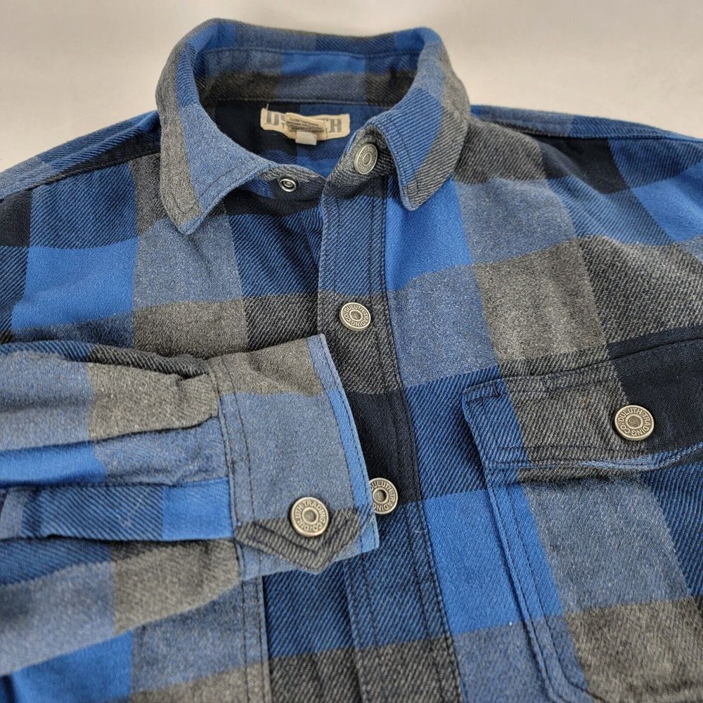 Duluth Trading Jacket Mens M Heavy Flannel Fleece Lined Blue Plaid Thick **READ*